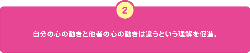 自分の心の動きと他者の心の動きは違うという理解を促進。